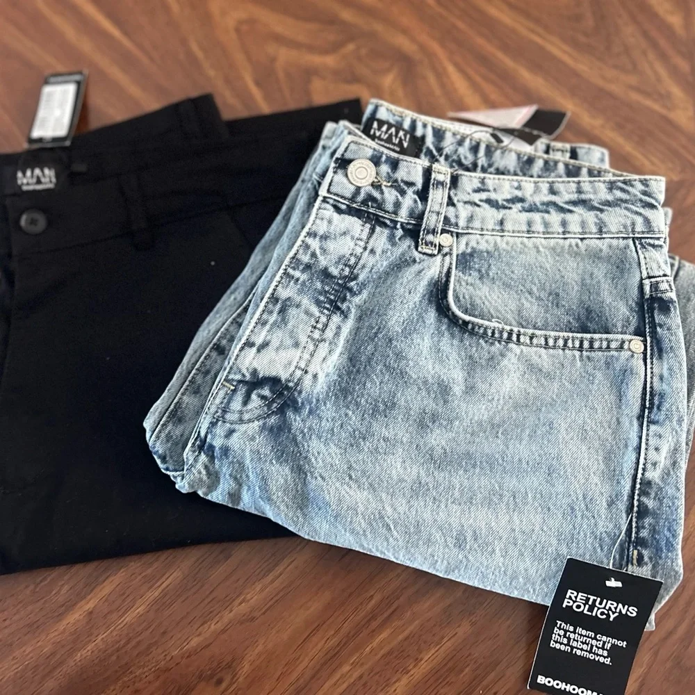 2 Pr Boohooman Men’s Black Trowser relaxed Fit & Blue Relaxed Fit JEANS  NEW - Picture 2 of 7
